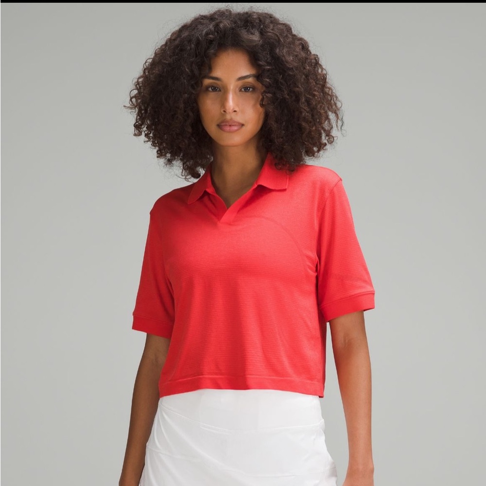 Lululemon Swiftly Tech Short Sleeve Race Relaxed Fit Polo Sz 8 Hot Heat Red Glow - Picture 2 of 6